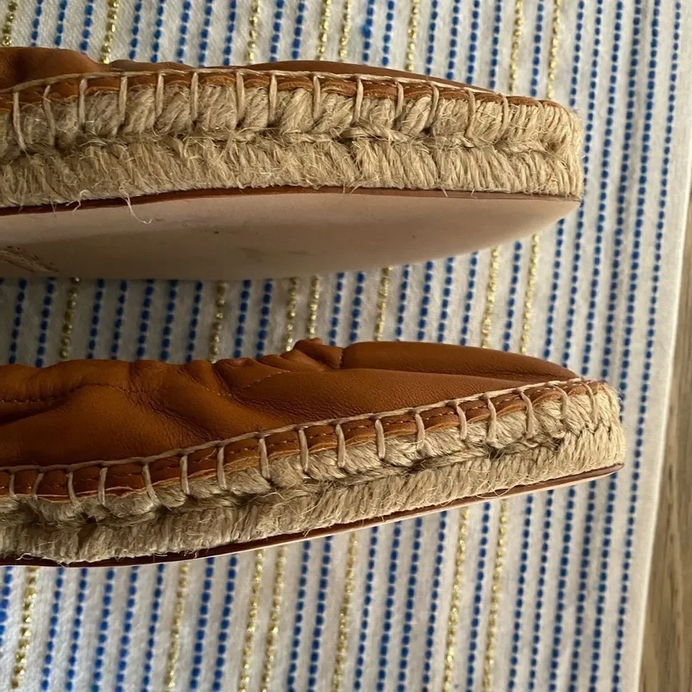 Saks fifth Avenue Shoes Womens size 6  Espadrille Brown Leather Flat NEW